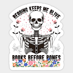Reader Skeleton Read Books Before Bones Ghost Reading Book Sticker